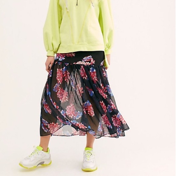 Free People Dresses & Skirts - Free People Sheer Ankle Floral Maxi Skirt NWT Sz L